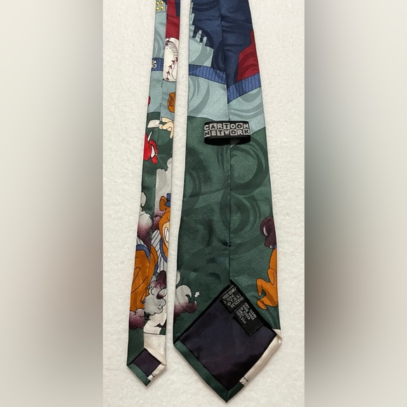 Vintage 1994 Cartoon Network Silk Necktie Baseball Fred Flintstone Yogi Bear - Picture 9 of 11